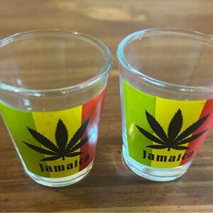 2 Jamaica Shot Glasses with Leaf Design
